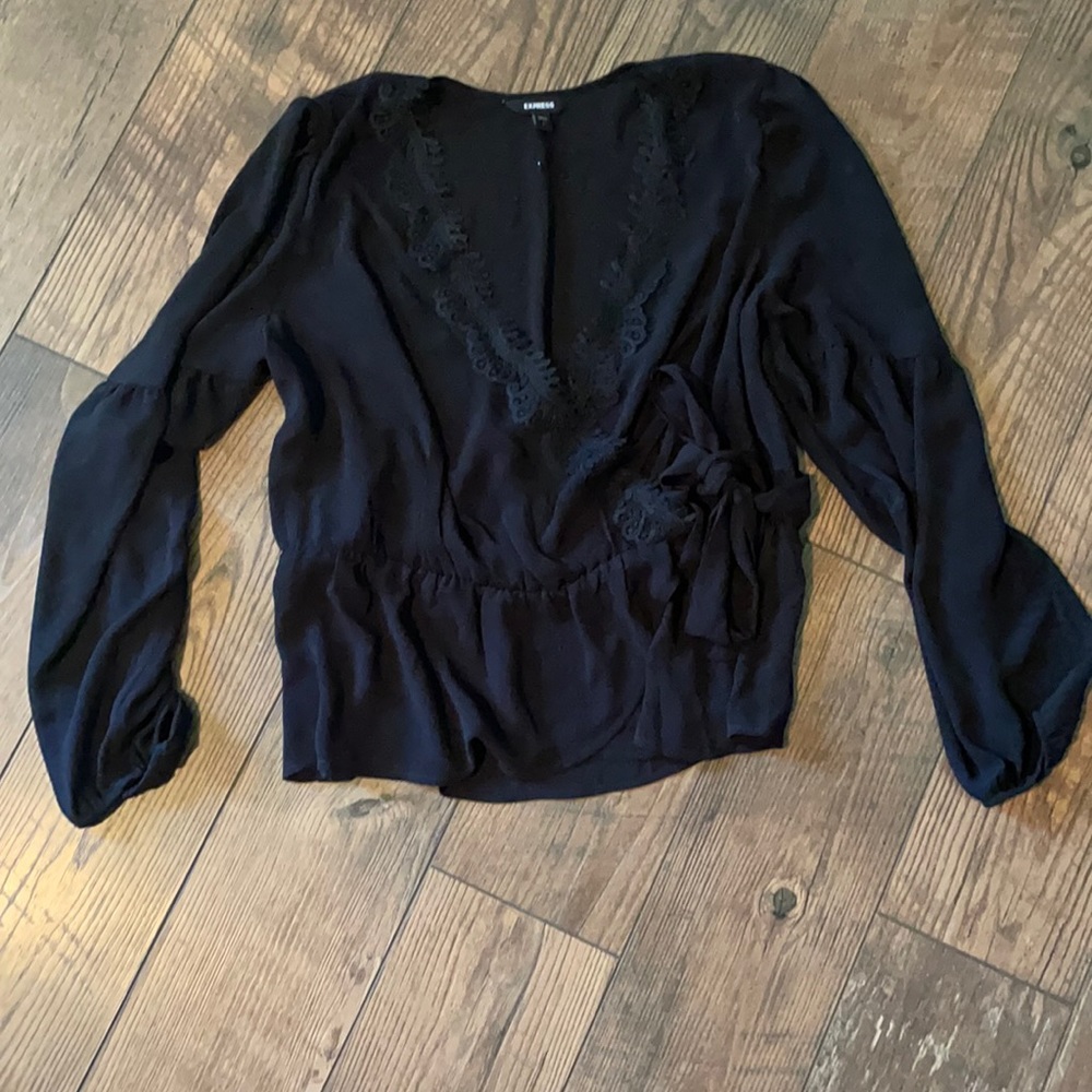 Express black lace wrap blouse